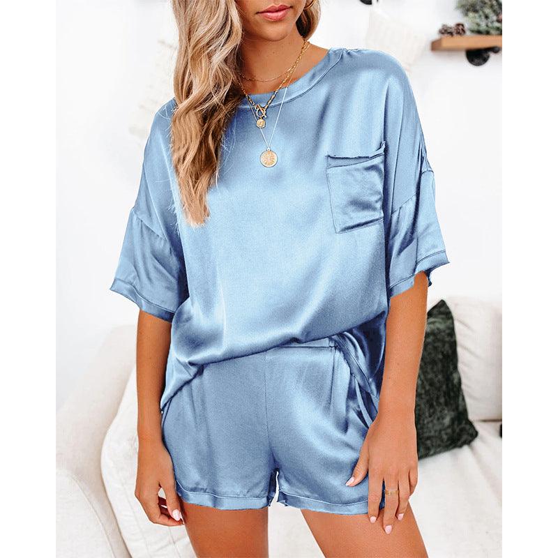 Pure Color Satin Pajamas Home Service Short-sleeved Shorts - Cruish Home