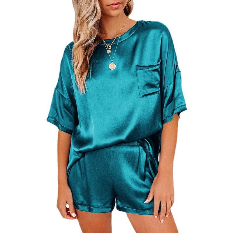 Pure Color Satin Pajamas Home Service Short-sleeved Shorts - Cruish Home