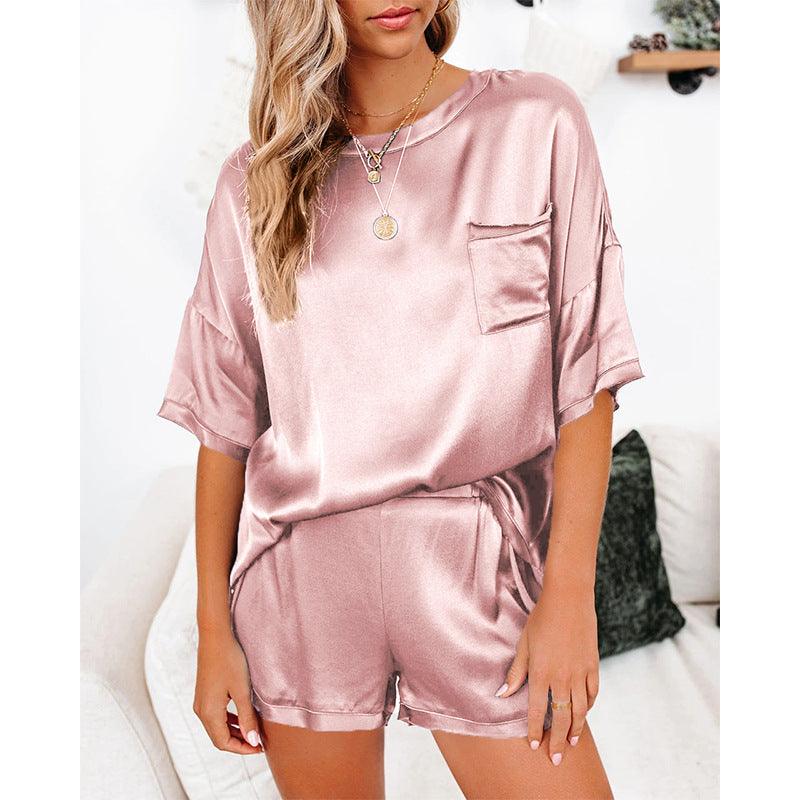 Pure Color Satin Pajamas Home Service Short-sleeved Shorts - Cruish Home