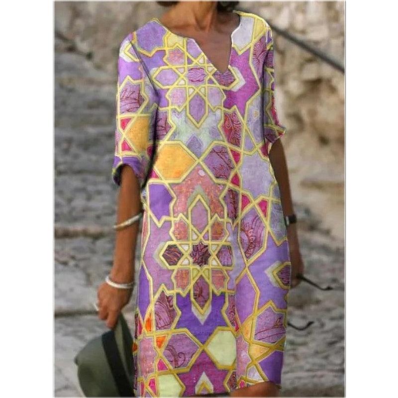 Vintage Digital Print Five-point Sleeve Dress - Cruish Home