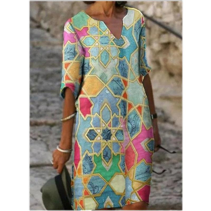 Vintage Digital Print Five-point Sleeve Dress - Cruish Home