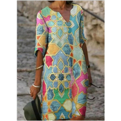 Vintage Digital Print Five-point Sleeve Dress - Cruish Home