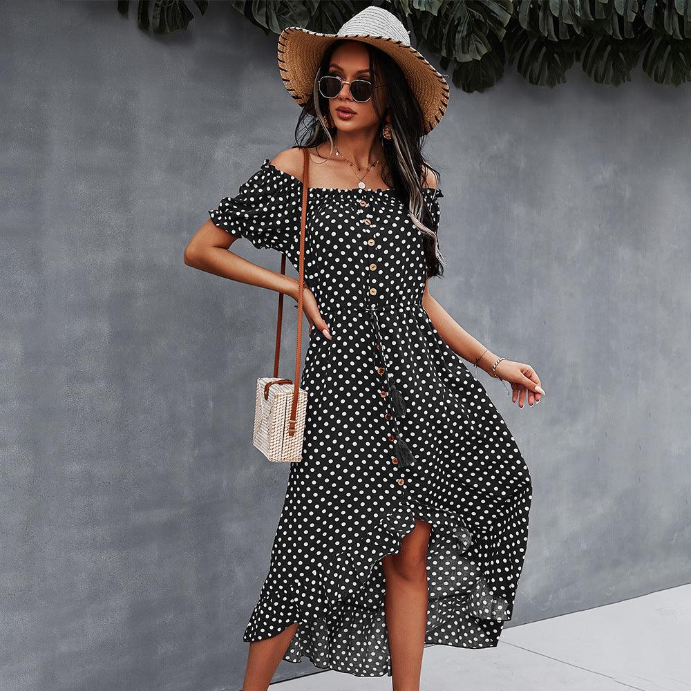 Ladies' Large One-shoulder Polka Dot Dress - Cruish Home