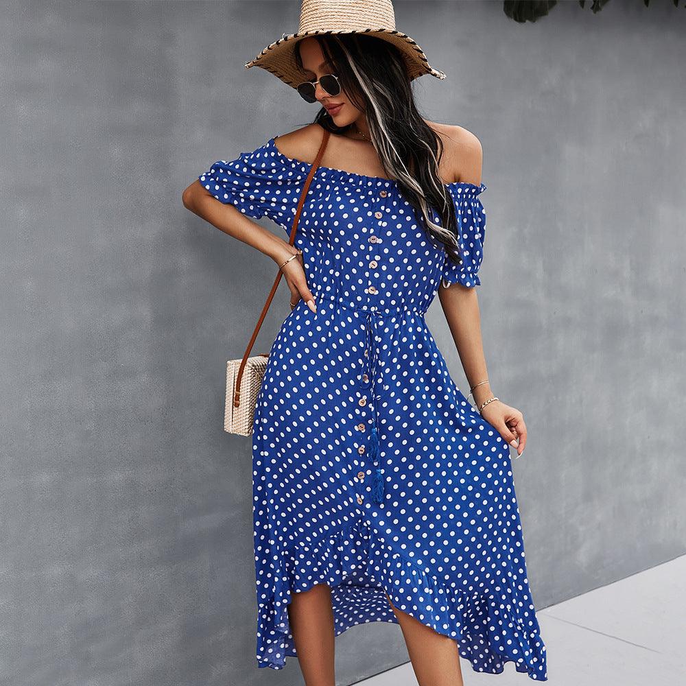 Ladies' Large One-shoulder Polka Dot Dress - Cruish Home