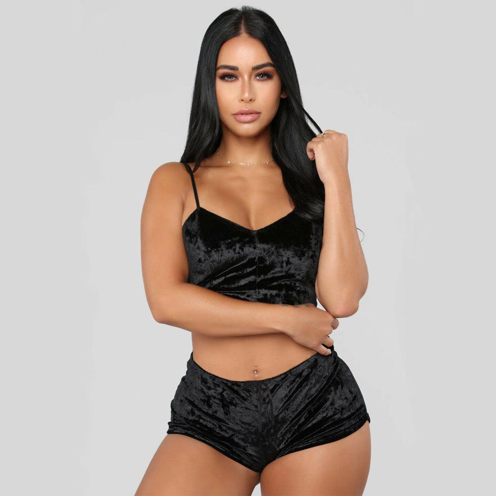 European and American Sexy Lingerie Foreign Trade Hot Sale Sexy V-neck Slim Underwear Multicolor Two-piece Suit - Cruish Home