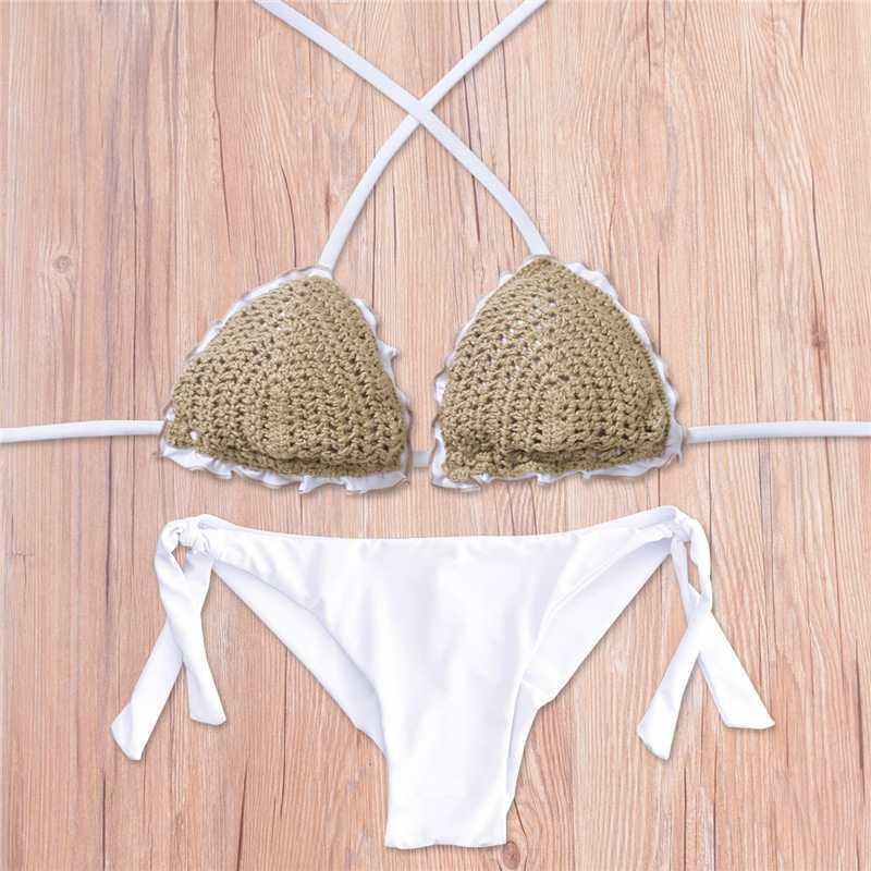 Color Matching European And American Ladies Split Swimsuit AliExpress Sexy Bikini Hand-knitted - Cruish Home