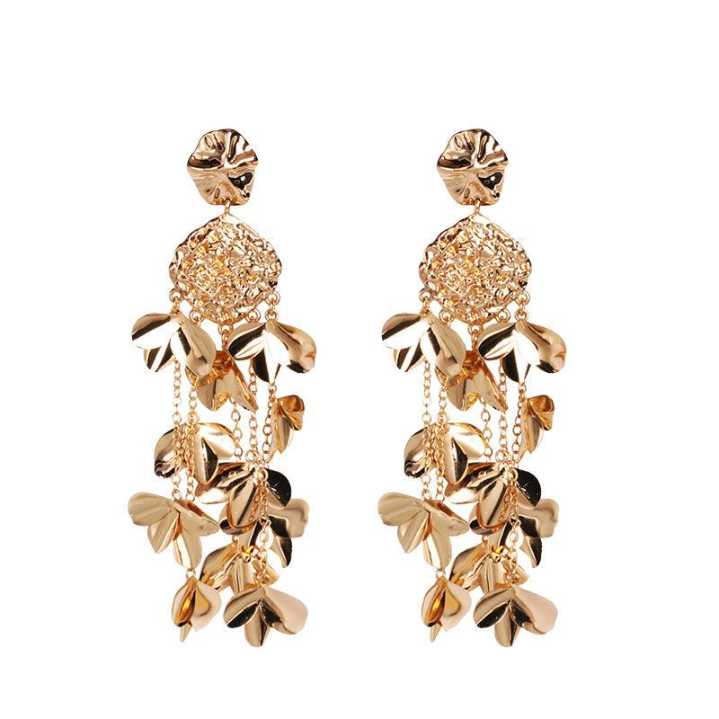 Geometric Flower Exaggerated Metal Gold Earrings - Cruish Home