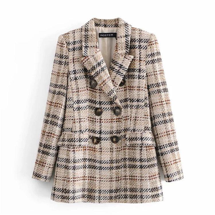 New Women's Two Piece British Style Suit Jacket And Contrast Plaid Short Suit - Cruish Home