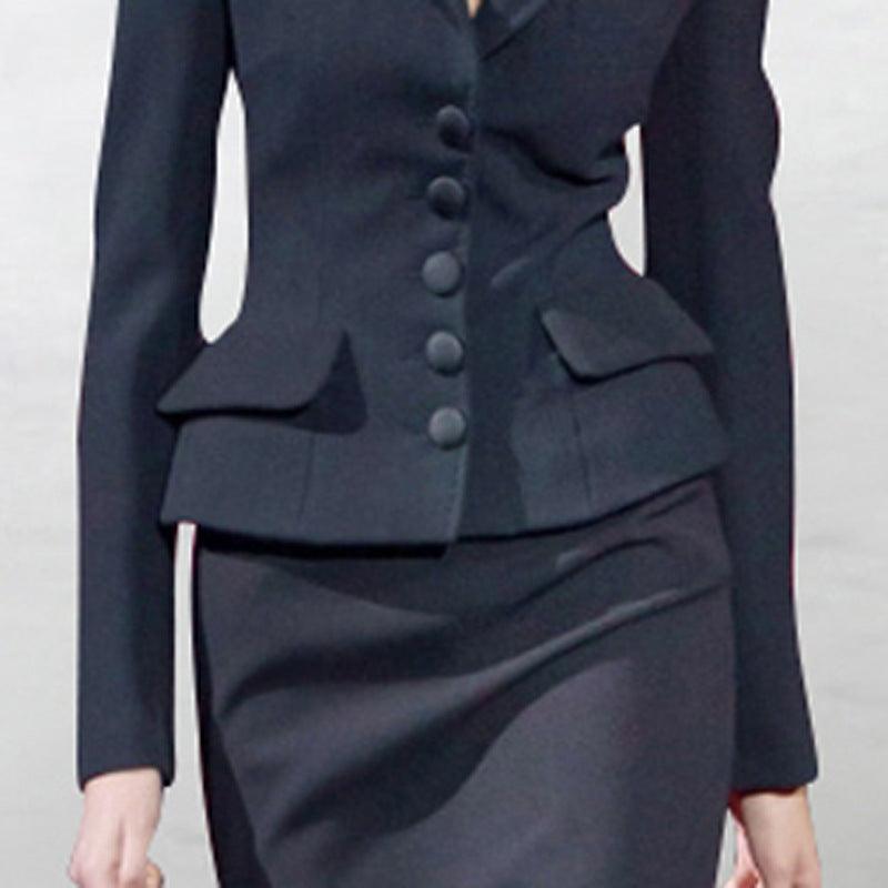 Black suit Collar Waist Bag Hip Skirt Suit - Cruish Home