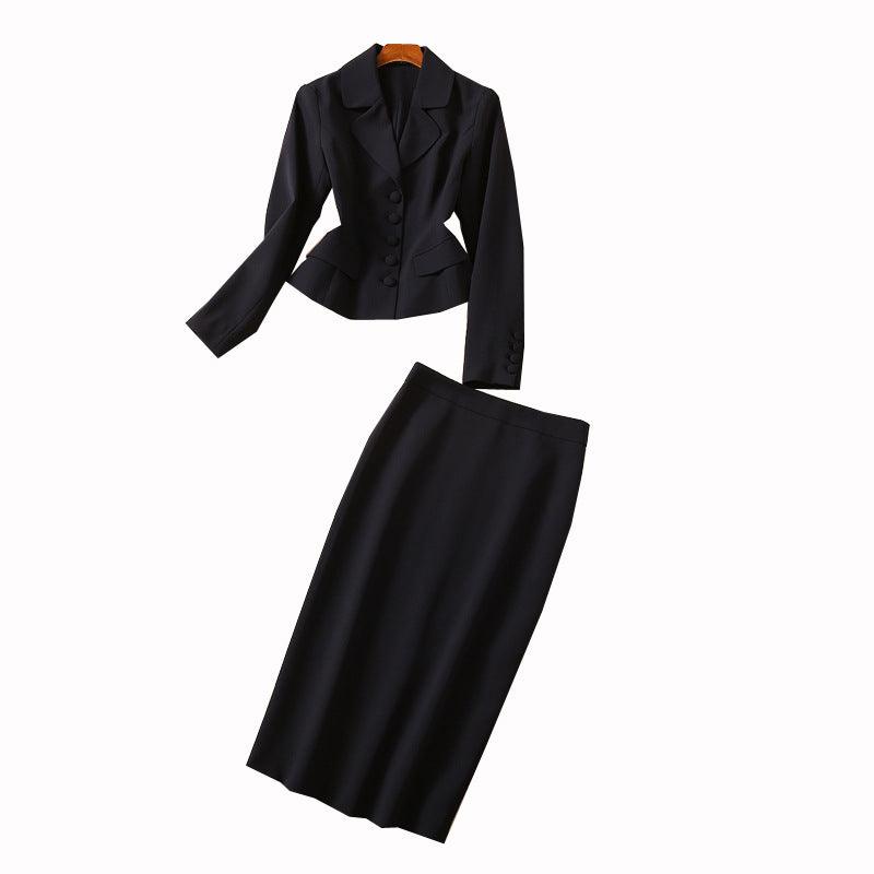 Black suit Collar Waist Bag Hip Skirt Suit - Cruish Home