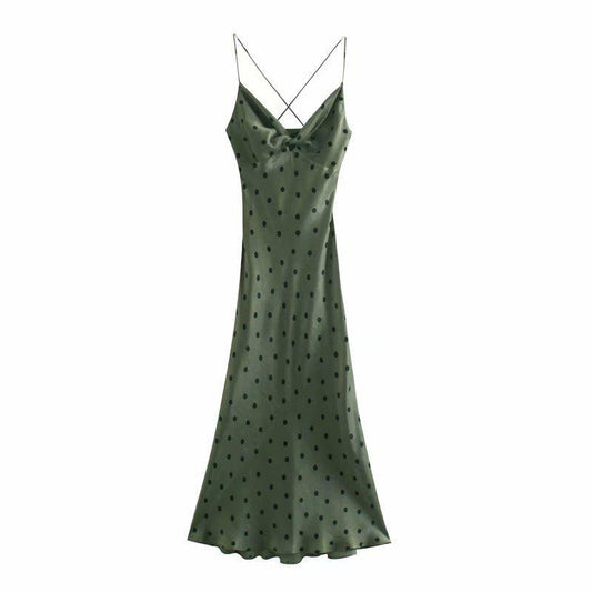 Spring New Women's Clothing European And American Style Silk Satin Texture Polka Dot Underwear Dress - Cruish Home