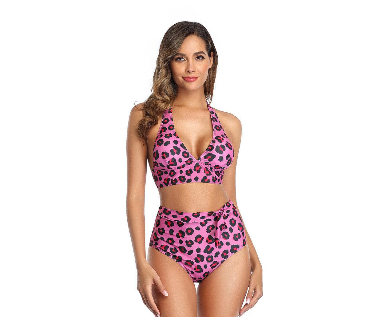 Bikini Ladies Sexy Large Size Leopard Print Split High Waist Halter Swimsuit AliExpress Cross-border - Cruish Home