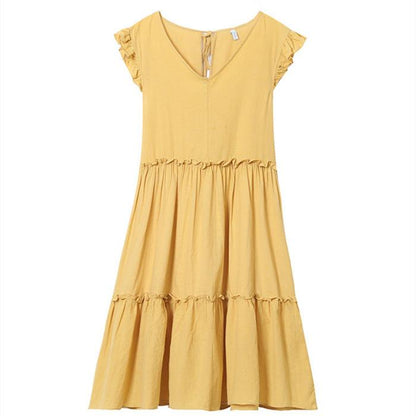 New Fashion All Match V Neck Cotton Sleeveless Dress - Cruish Home