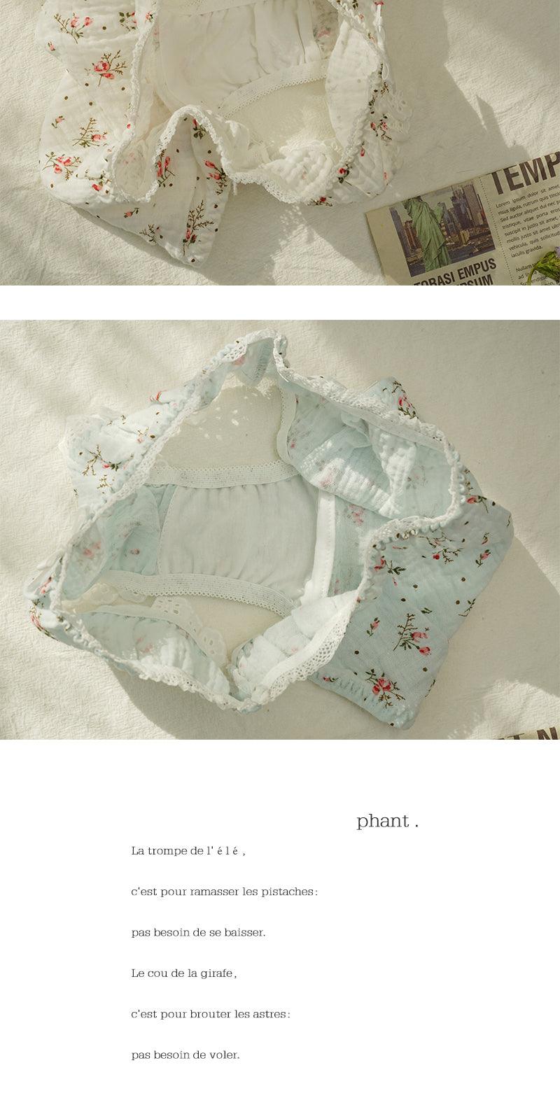 Elegant French Floral Cotton Retro Cotton Underwear Set - Cruish Home