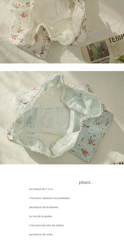 Elegant French Floral Cotton Retro Cotton Underwear Set - Cruish Home