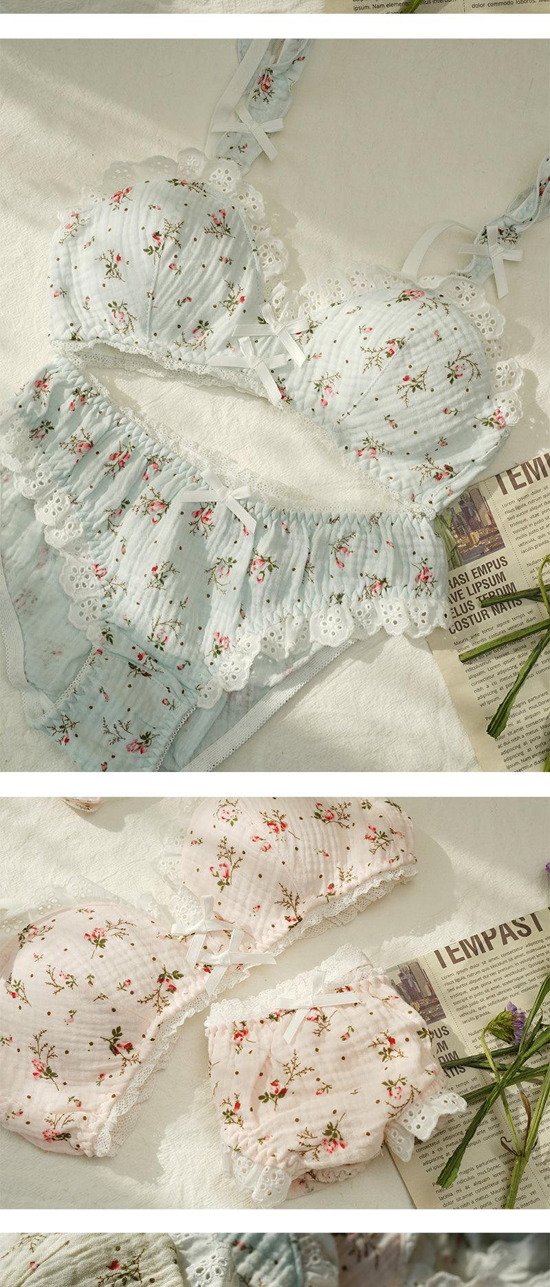 Elegant French Floral Cotton Retro Cotton Underwear Set - Cruish Home