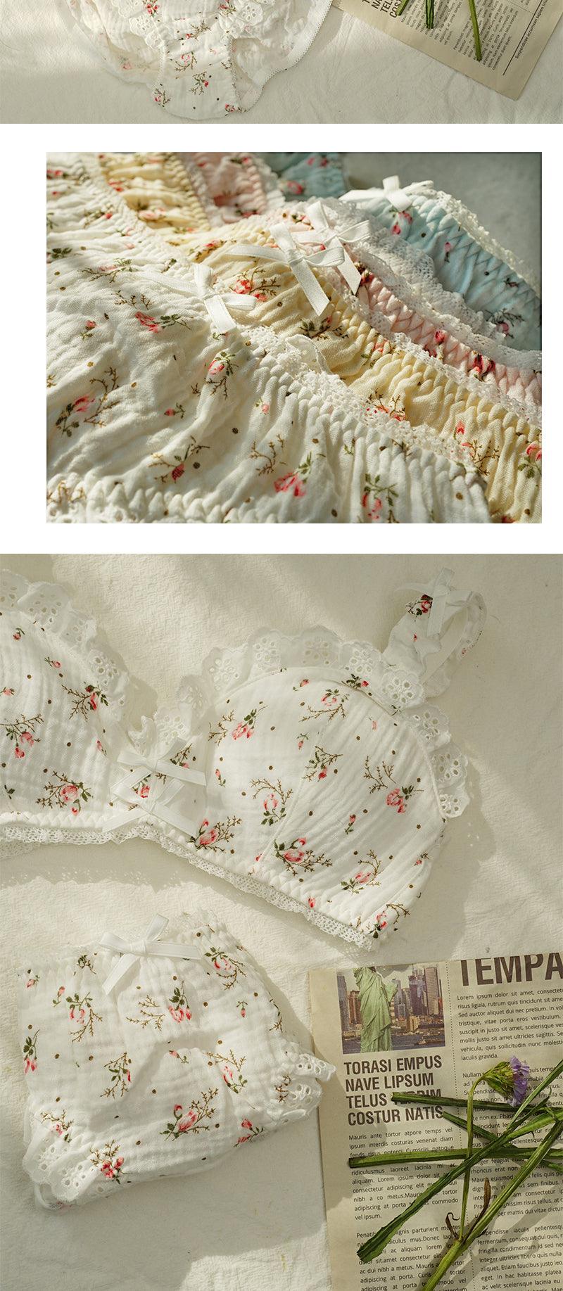 Elegant French Floral Cotton Retro Cotton Underwear Set - Cruish Home