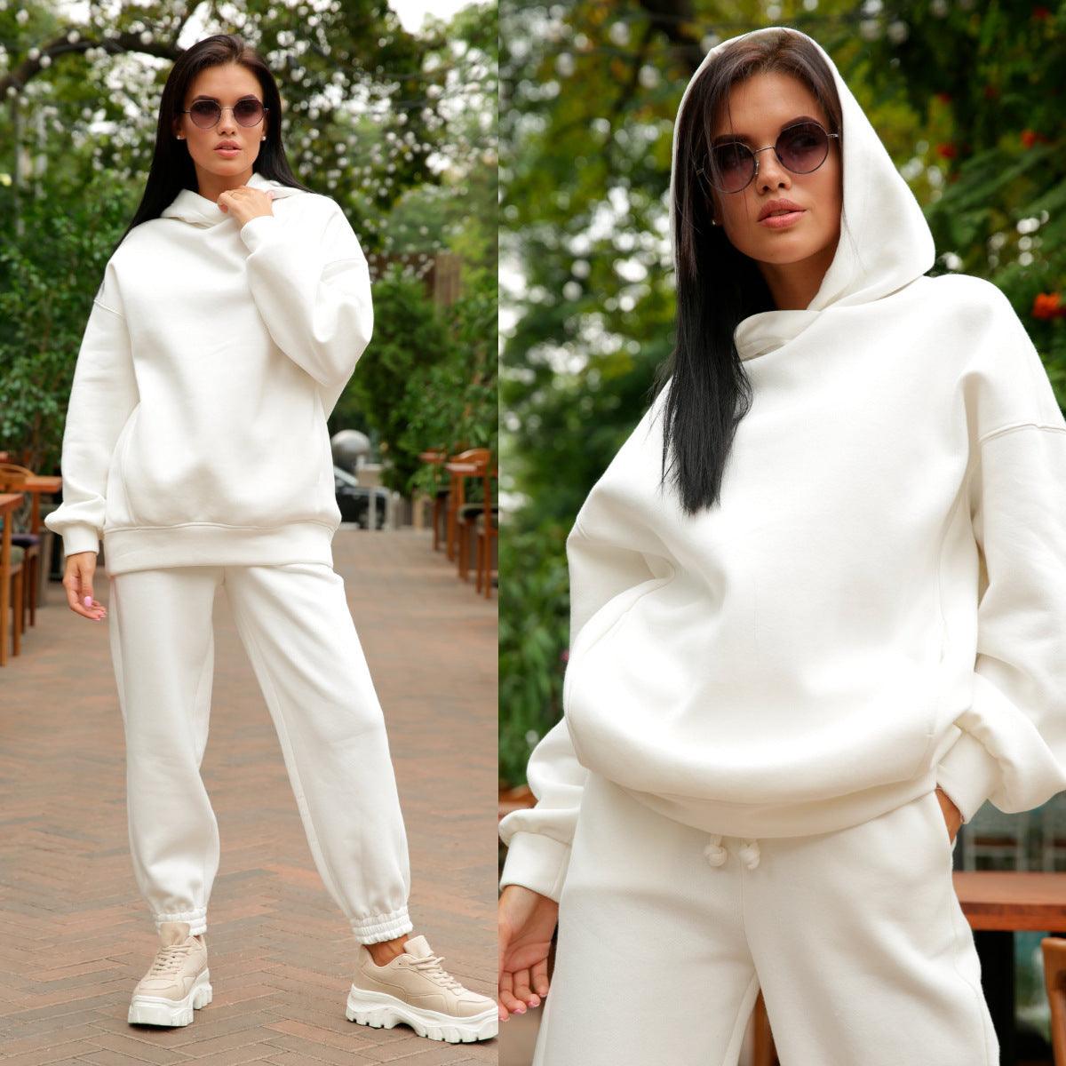 Women's Fashion Solid Color Hooded Sweater And Pants Suit - Cruish Home