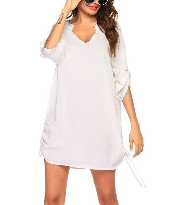 European And American Women's V-neck Drawstring Swim Coverall Beach Shirt - Cruish Home