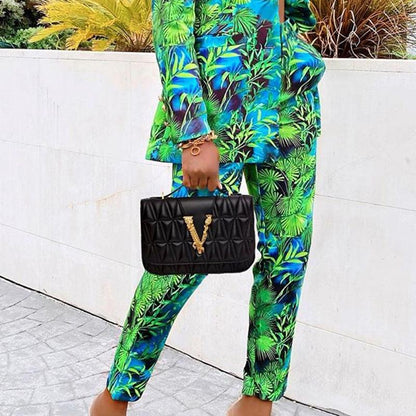 Autumn And Winter Amazon INS Tropical Rainforest Printed Suit Jacket Trousers Casual Suit - Cruish Home