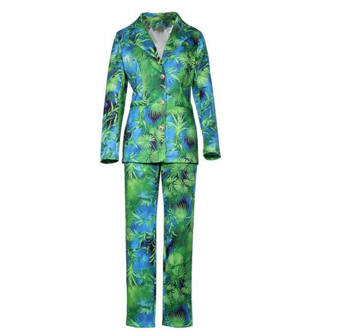 Autumn And Winter Amazon INS Tropical Rainforest Printed Suit Jacket Trousers Casual Suit - Cruish Home