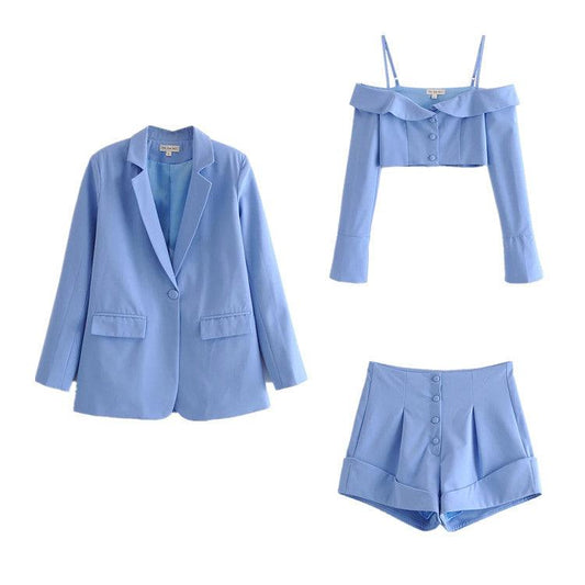 European And American Women's Wholesale Casual Suits, New One-button Suit Jacket Strapless Suspenders Cuffed Shorts - Cruish Home