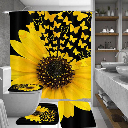 Cross-Border E-Commerce Hot Sale High-Definition Digital Printing Waterproof Polyester Shower Curtain Sunflower Hotel Partition Shower Curtain - Cruish Home