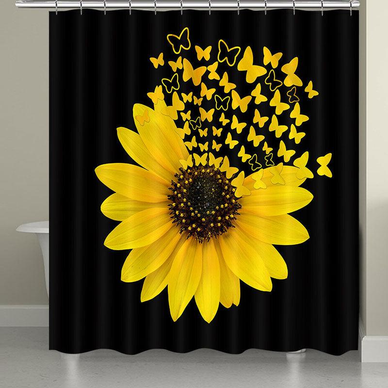 Cross-Border E-Commerce Hot Sale High-Definition Digital Printing Waterproof Polyester Shower Curtain Sunflower Hotel Partition Shower Curtain - Cruish Home
