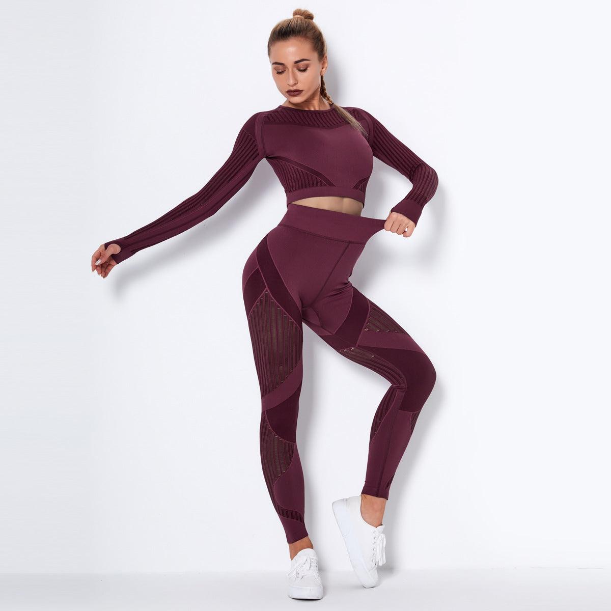 Seamless Mesh Quick-Drying Striped Fitness Yoga Suit - Cruish Home