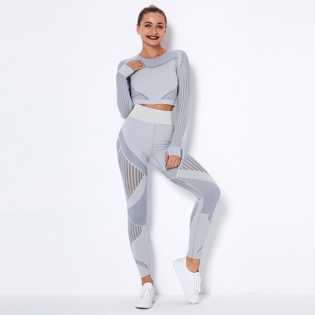 Seamless Mesh Quick-Drying Striped Fitness Yoga Suit - Cruish Home