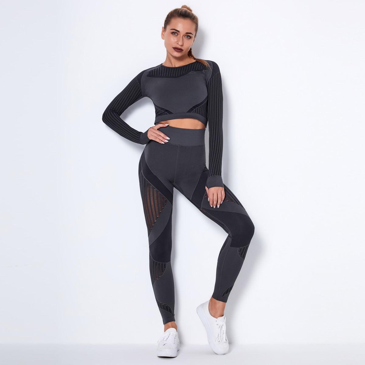 Seamless Mesh Quick-Drying Striped Fitness Yoga Suit - Cruish Home