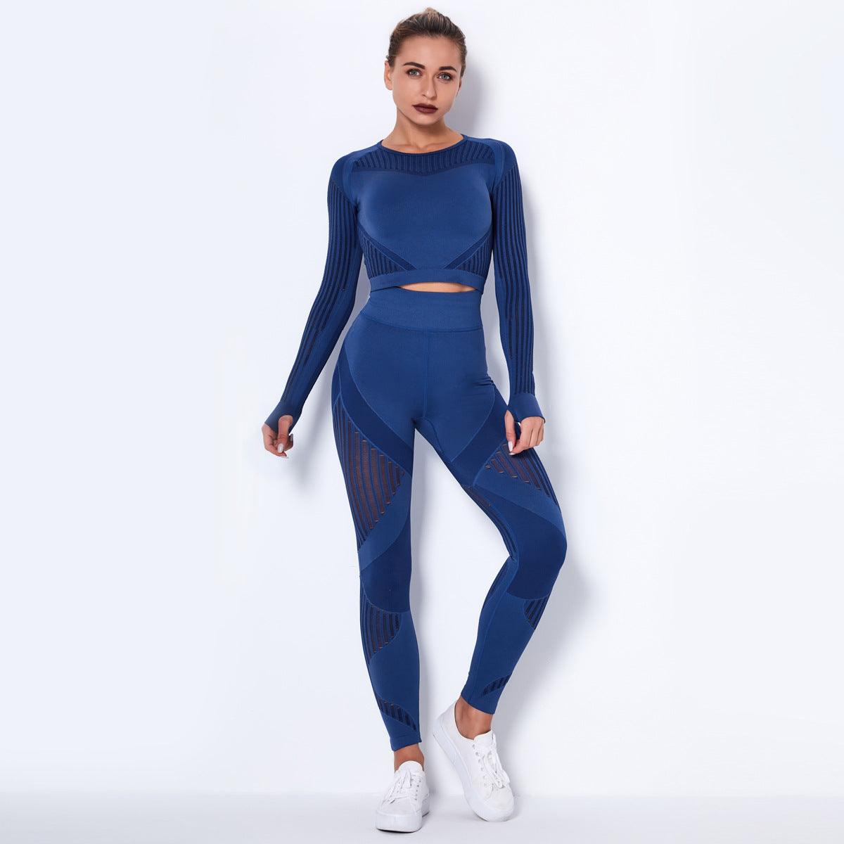 Seamless Mesh Quick-Drying Striped Fitness Yoga Suit - Cruish Home