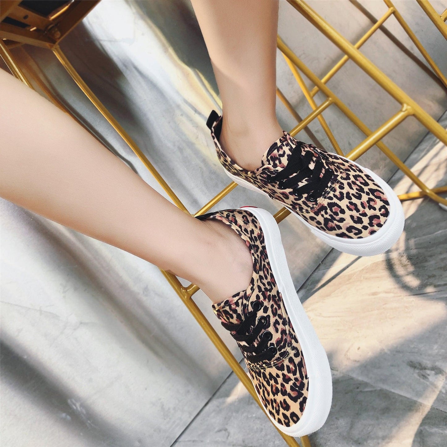 Leopard Print Canvas Shoes Female Spring Korean Student Board Shoes Low-Top Lace-Up Casual Shoes Street Shooting Running Shoes Trend - Cruish Home