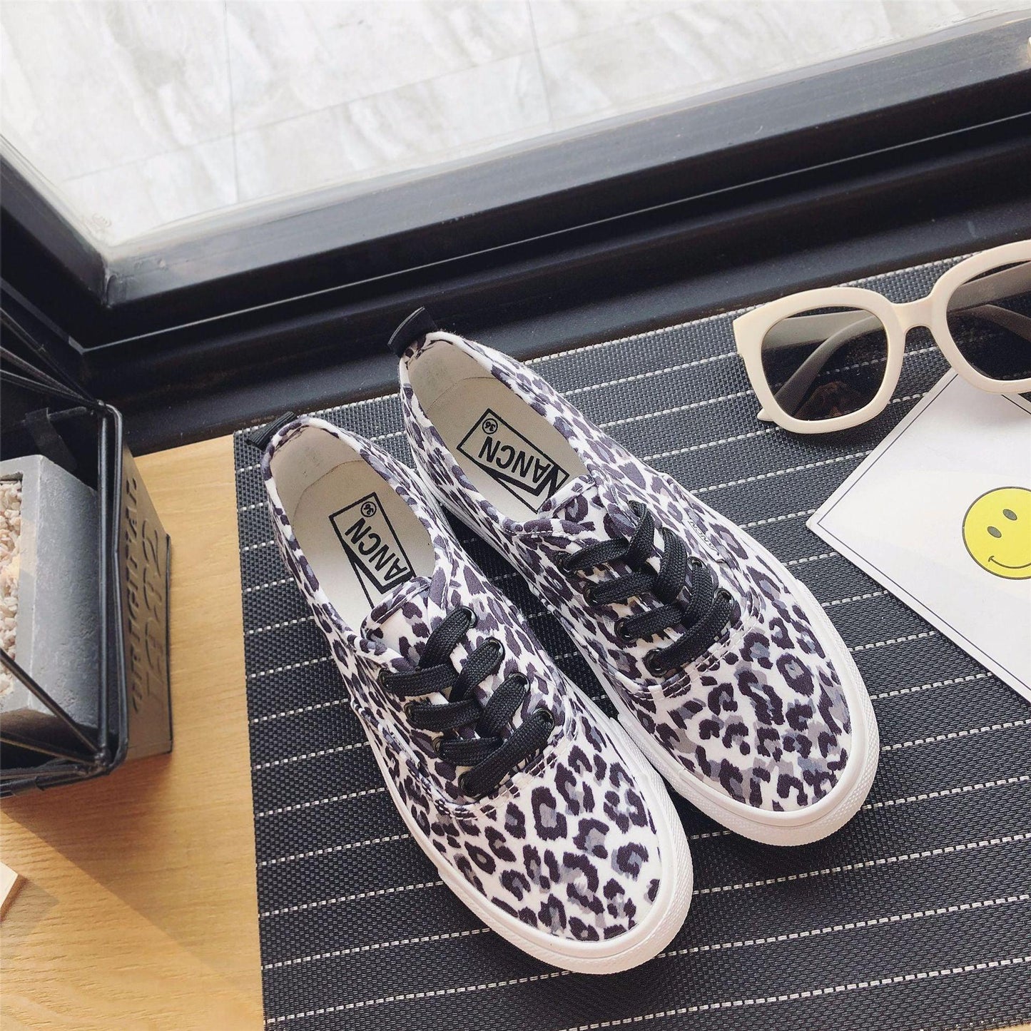 Leopard Print Canvas Shoes Female Spring Korean Student Board Shoes Low-Top Lace-Up Casual Shoes Street Shooting Running Shoes Trend - Cruish Home