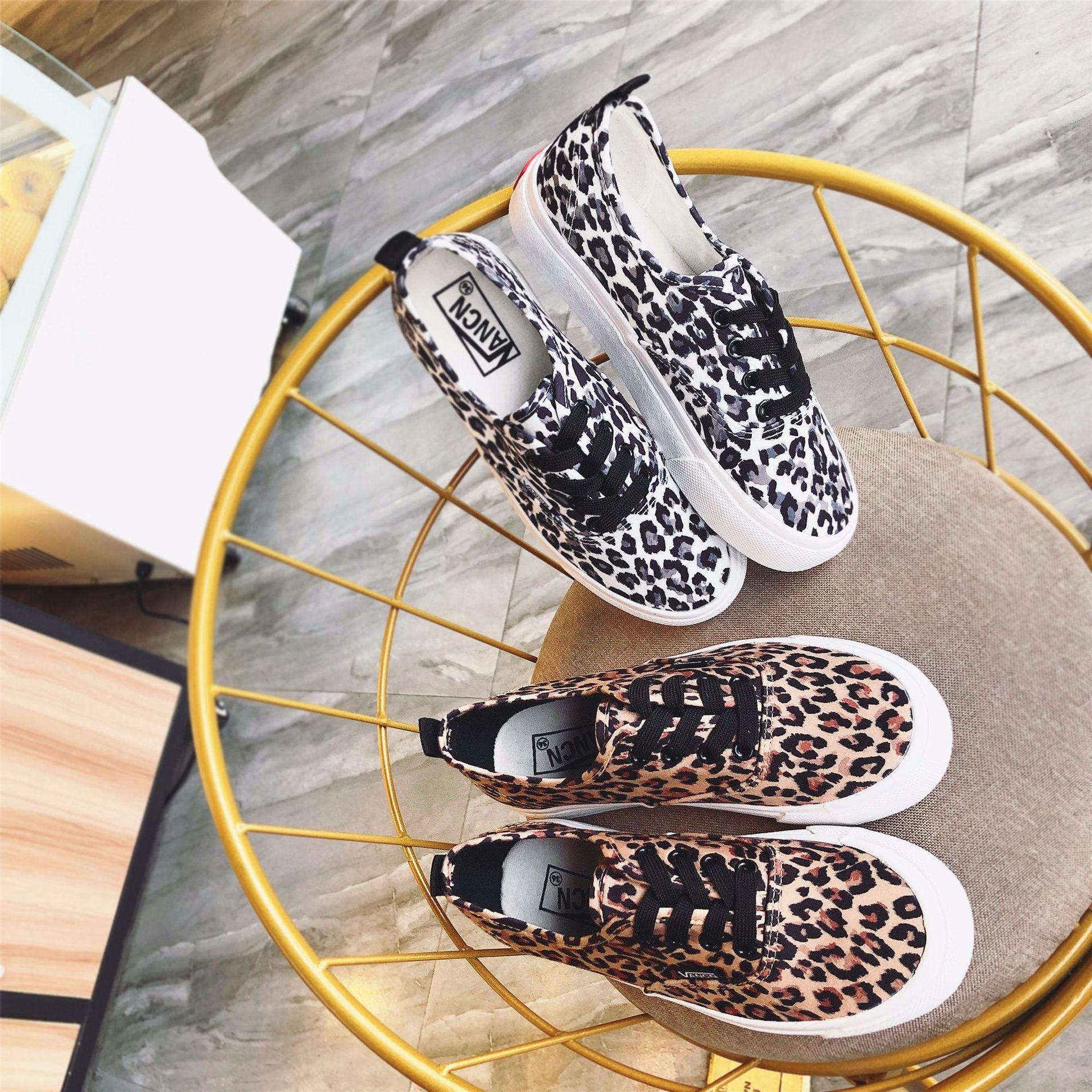 Leopard Print Canvas Shoes Female Spring Korean Student Board Shoes Low-Top Lace-Up Casual Shoes Street Shooting Running Shoes Trend - Cruish Home