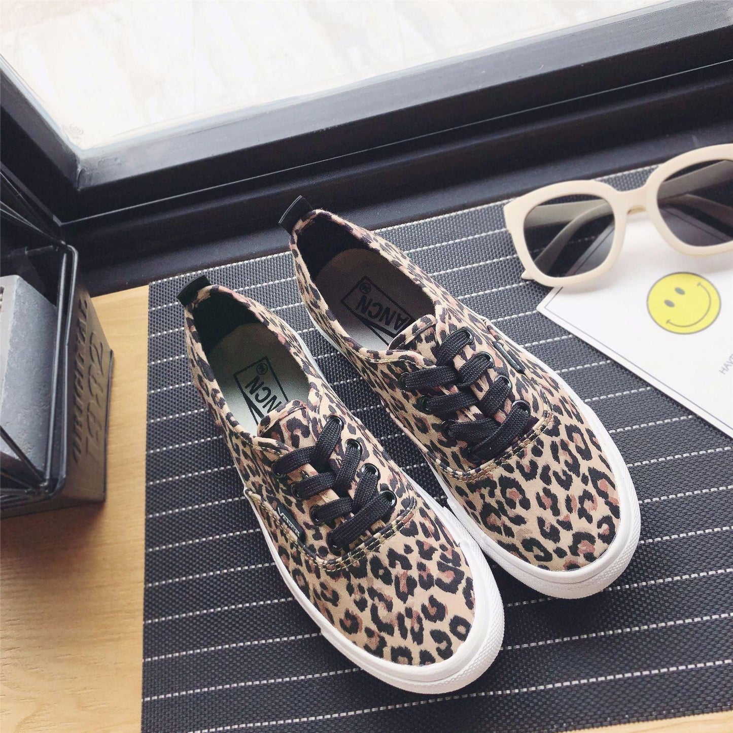 Leopard Print Canvas Shoes Female Spring Korean Student Board Shoes Low-Top Lace-Up Casual Shoes Street Shooting Running Shoes Trend - Cruish Home