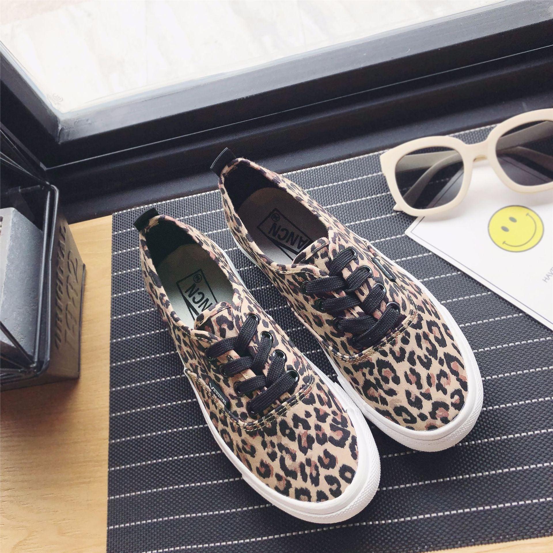 Leopard Print Canvas Shoes Female Spring Korean Student Board Shoes Low-Top Lace-Up Casual Shoes Street Shooting Running Shoes Trend - Cruish Home