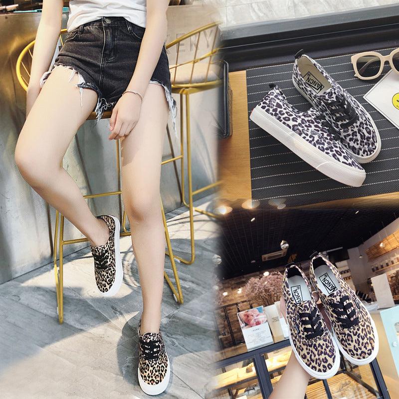 Leopard Print Canvas Shoes Female Spring Korean Student Board Shoes Low-Top Lace-Up Casual Shoes Street Shooting Running Shoes Trend - Cruish Home