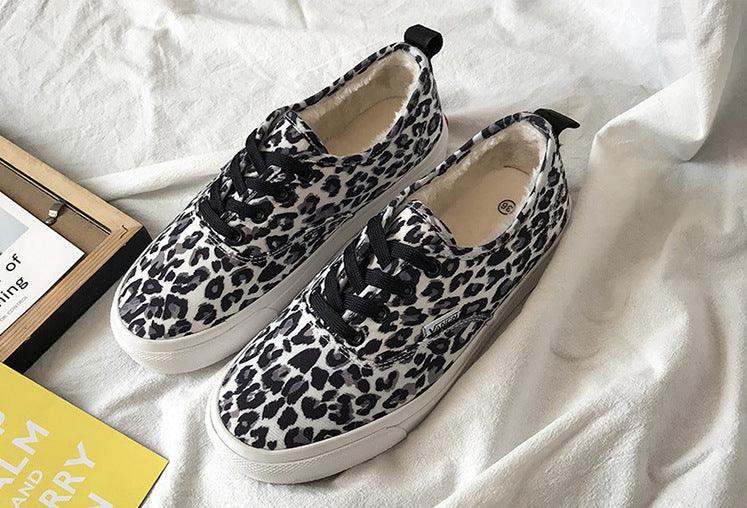Leopard Print Canvas Shoes Female Spring Korean Student Board Shoes Low-Top Lace-Up Casual Shoes Street Shooting Running Shoes Trend - Cruish Home