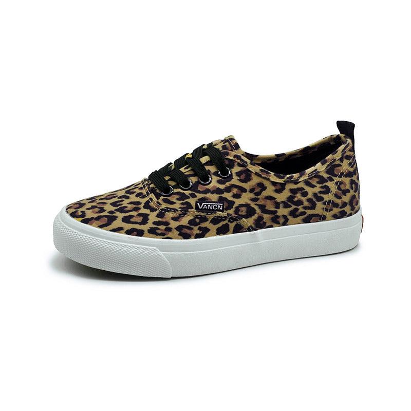 Leopard Print Canvas Shoes Female Spring Korean Student Board Shoes Low-Top Lace-Up Casual Shoes Street Shooting Running Shoes Trend - Cruish Home