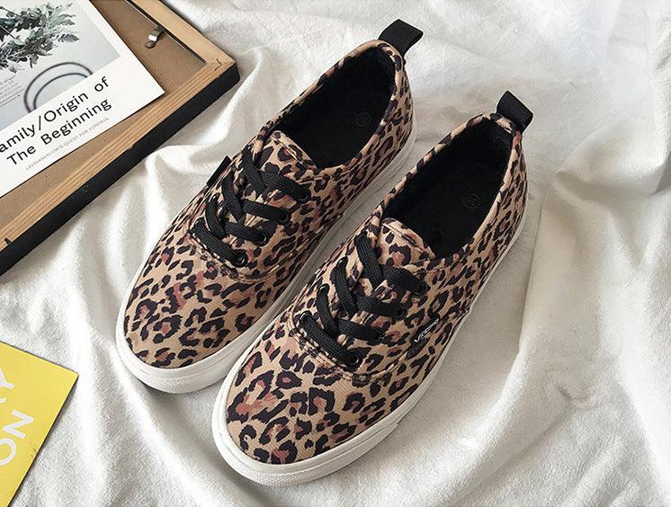 Leopard Print Canvas Shoes Female Spring Korean Student Board Shoes Low-Top Lace-Up Casual Shoes Street Shooting Running Shoes Trend - Cruish Home