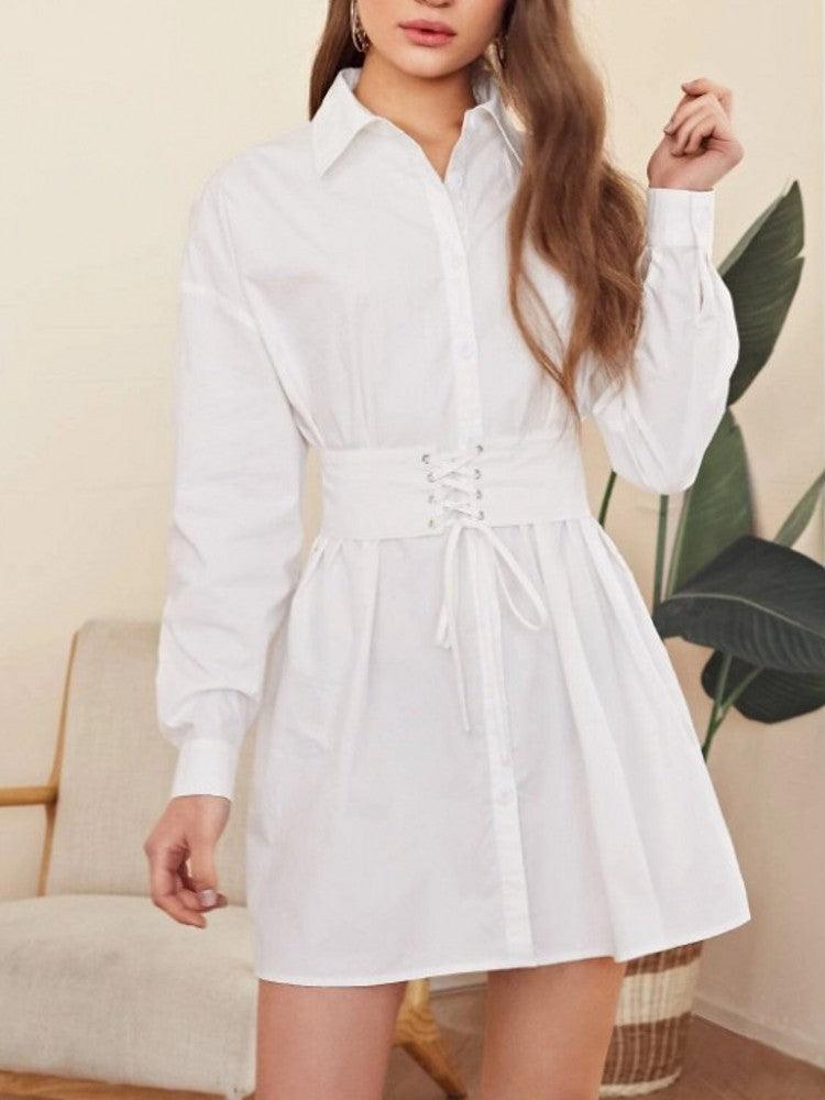 Solid White Medium Length Dress For Women - Cruish Home