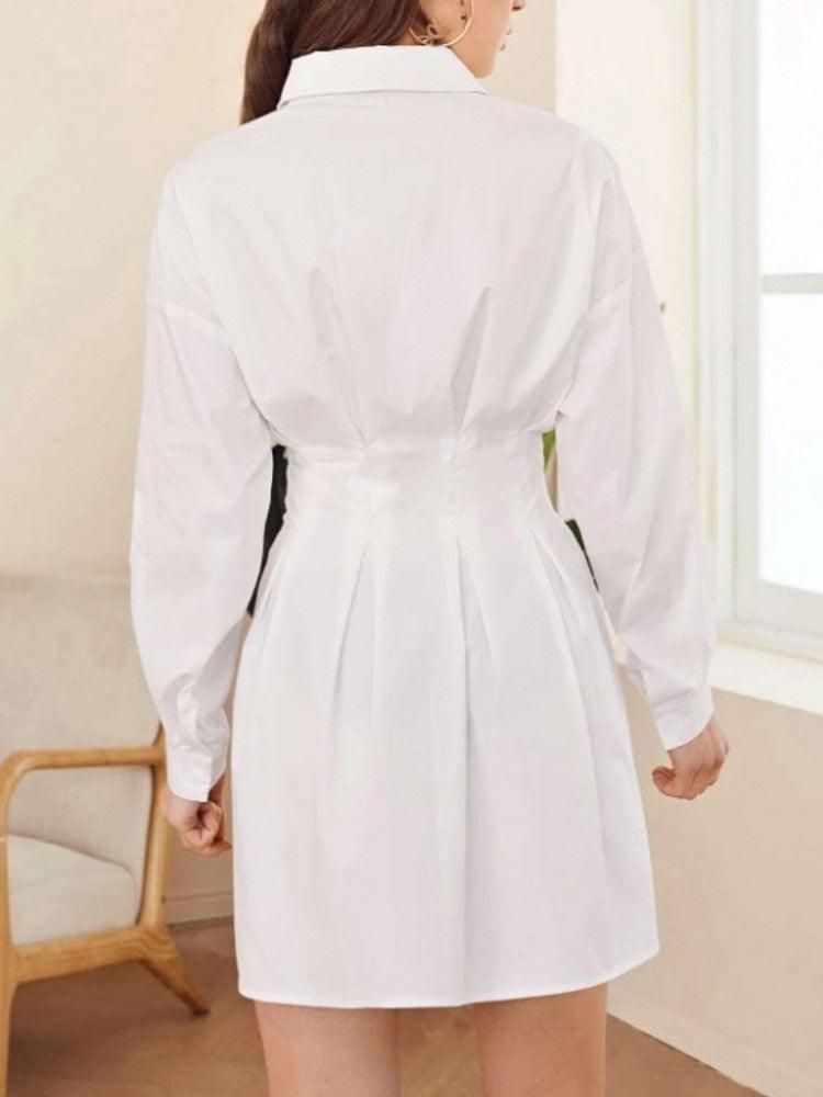 Solid White Medium Length Dress For Women - Cruish Home