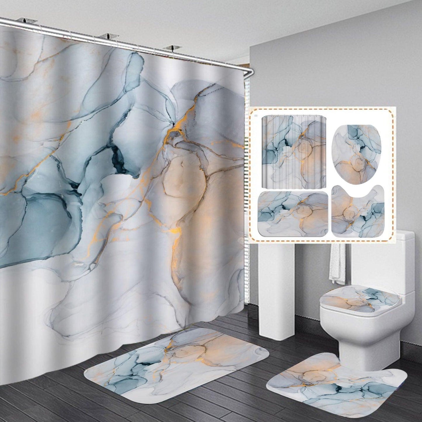 3D Art Geometric Shower Curtains in the Bathroom Waterproof Bath Curtain with Hook Sets Flannel Bath Mat Rugs Carpet Home Decor - Cruish Home