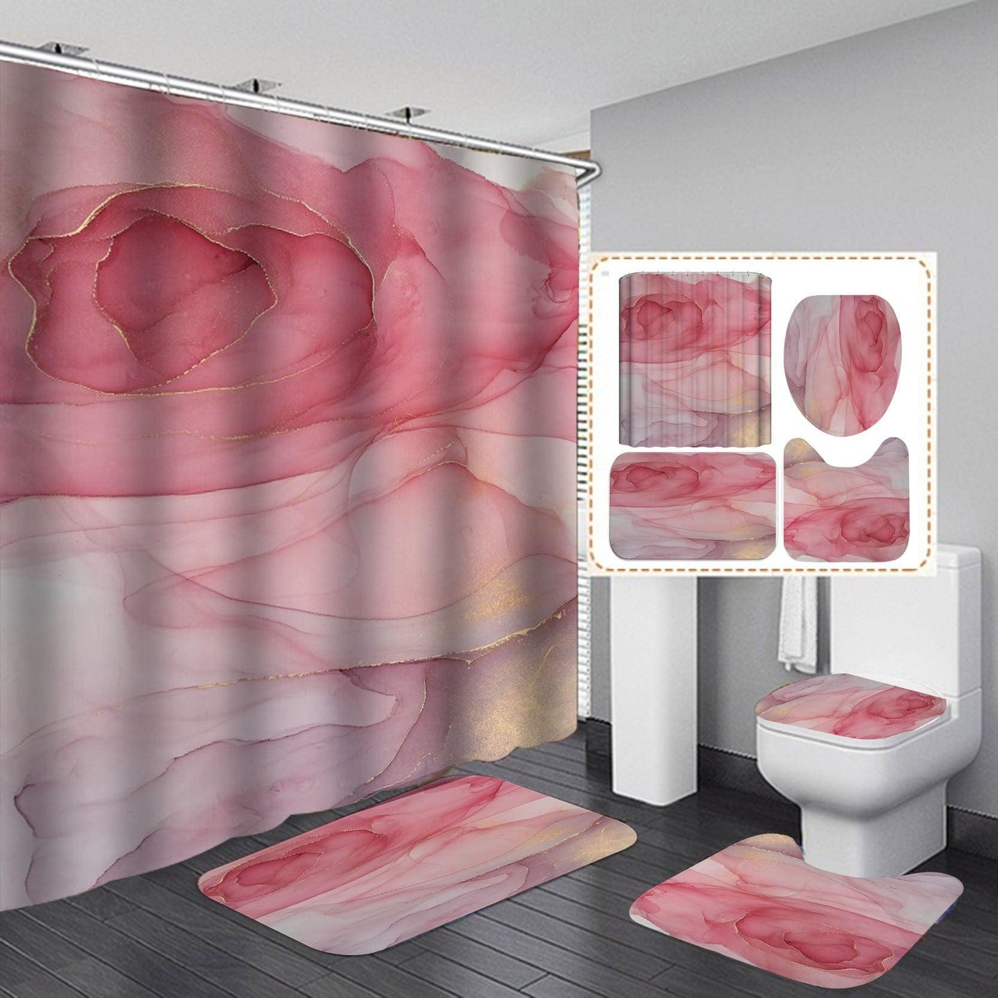 3D Art Geometric Shower Curtains in the Bathroom Waterproof Bath Curtain with Hook Sets Flannel Bath Mat Rugs Carpet Home Decor - Cruish Home