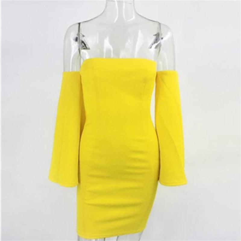 Fashion One-shoulder Tight-fitting Buttocks Solid Color Long-sleeved Dress - Cruish Home