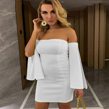 Fashion One-shoulder Tight-fitting Buttocks Solid Color Long-sleeved Dress - Cruish Home