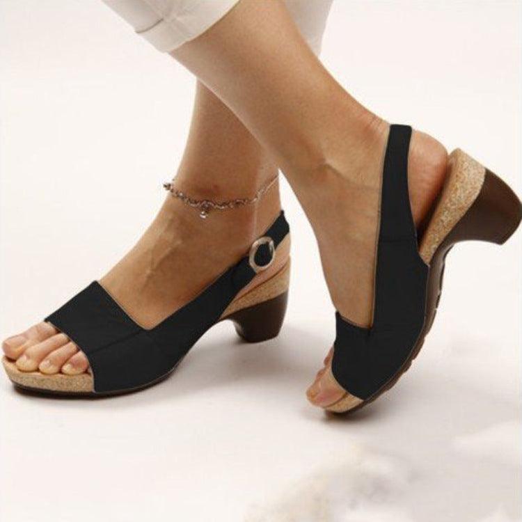 Summer New Style Fish Mouth Buckle Thick Heel Large Size Fashion Sandals - Cruish Home