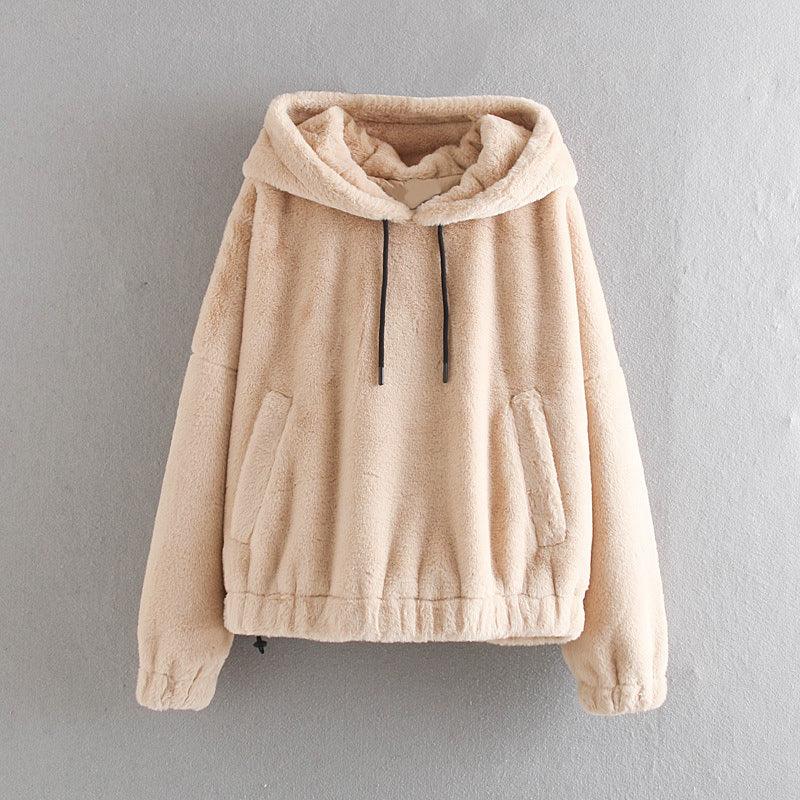 Hoodies Sweatshirts TRAF Pullovers Pockets Teddy Long-Sleeve Female Vintage Women Fashion - Cruish Home