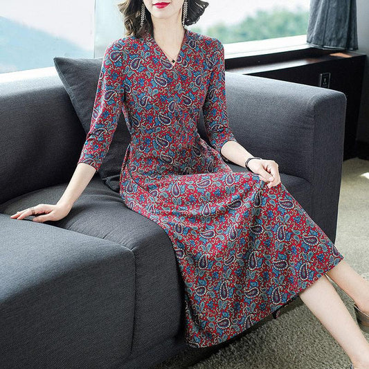 Generous Temperament Slim Dress Mid-Length Middle-Aged And Elderly Printed Mid-Length Base Skirt - Cruish Home